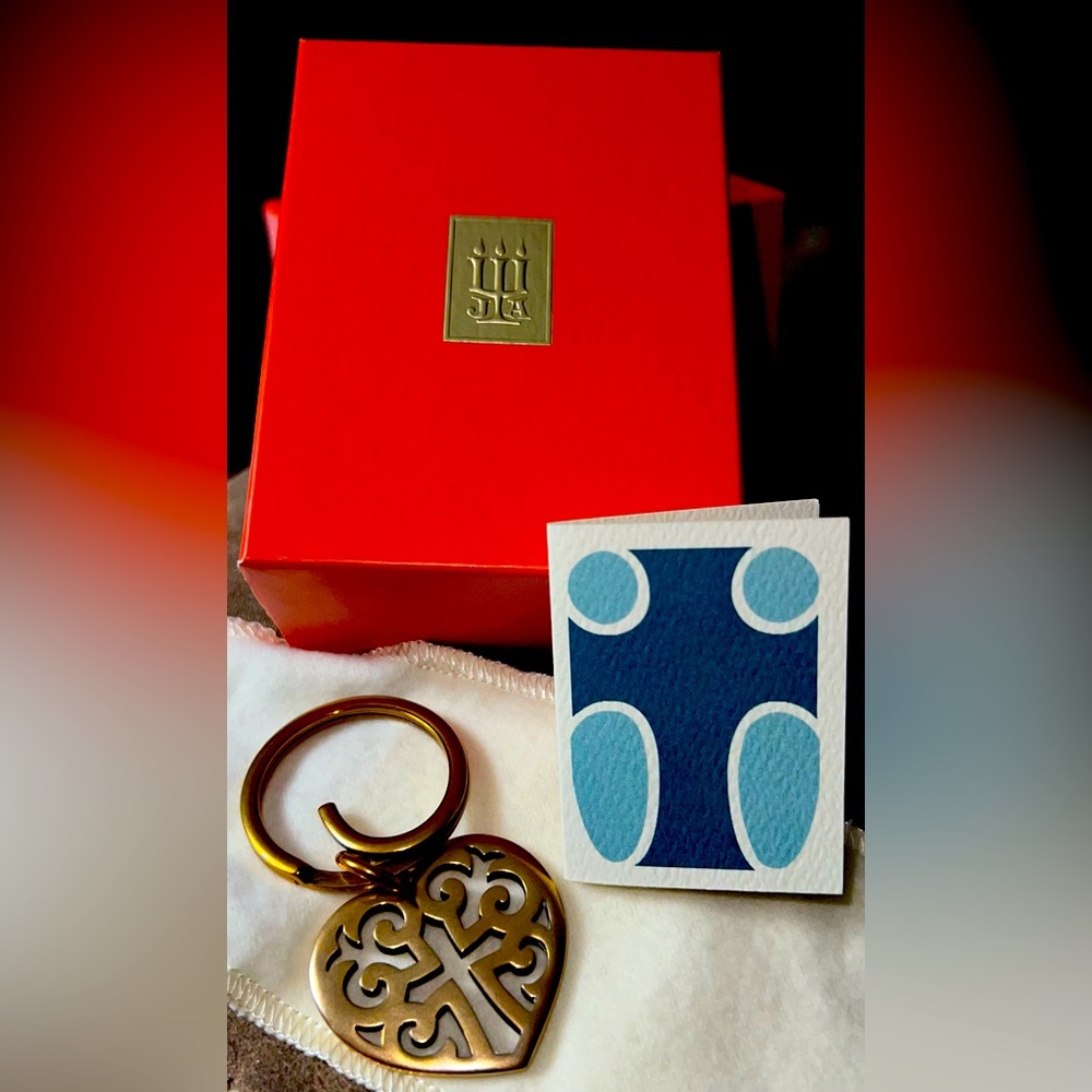 SOLD:RARE James Avery Bronze CutOutCrossin Heart,SwirlKeyRing,Pouch,Box